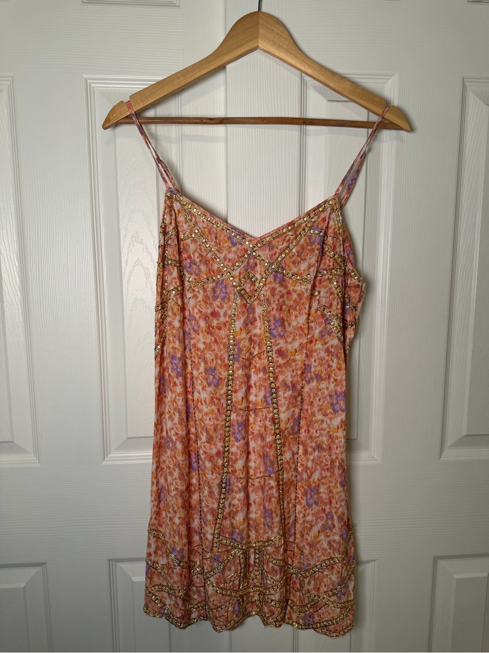 Free people intimately Beaded Floral Slip Dress in Peach-Pink medium